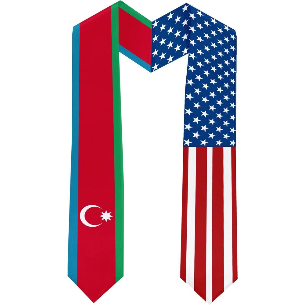 3027 2025 Azerbaijan Flag and USA Flag Graduation Stole Graduation Sash